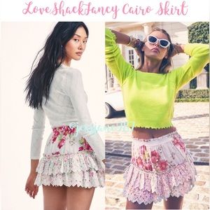 LoveShackFancy Floral Lace Ruffle Mini Skirt — White, Pink, Green